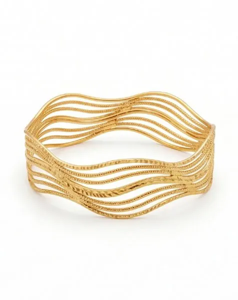 Golden Ethereal Wave Bangle Set - 2 Pcs