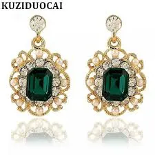 Green Rhinestone Zircon Square Elegant Stud Earrings | New Fashion Jewelry for Women