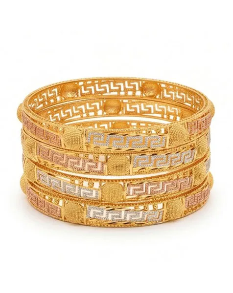 Ethereal Grecian Gold-Tone Bangle Set - 4 Pcs