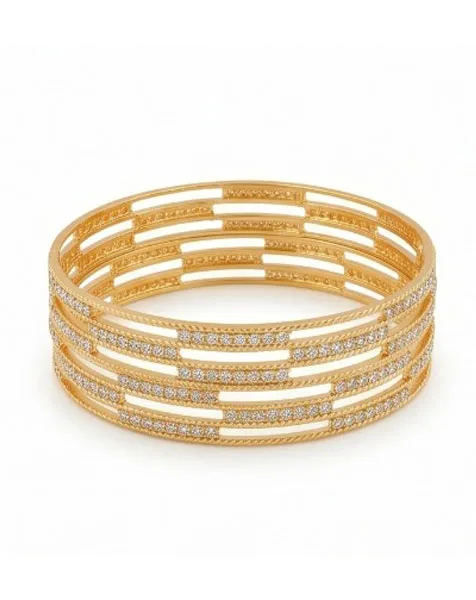 Ornate Gilded Lattice Bangle Set - 2 Pcs thumbnail