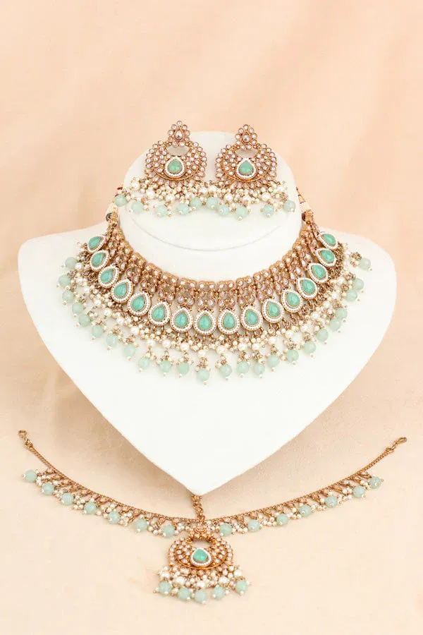 Traditional fashion jewellery party bridal jewellery, indian mirror choker set earring set for women thumbnail