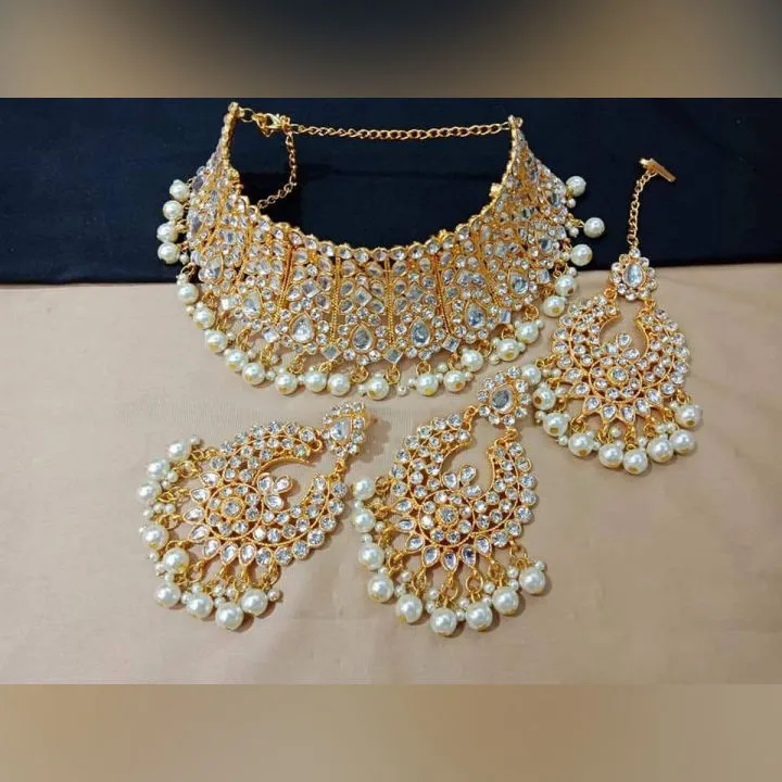 Traditional fashion jewellery party bridal jewellery, indian mirror choker set earring set for women thumbnail