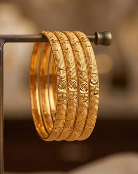 Golden Rose Textured Bangle Set - 4 Pcs thumbnail