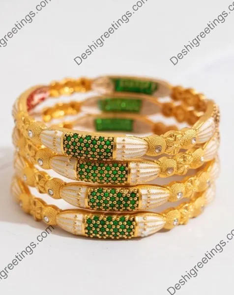 Regal Emerald & Gold Bridal Bangle Set 4 pcs thumbnail