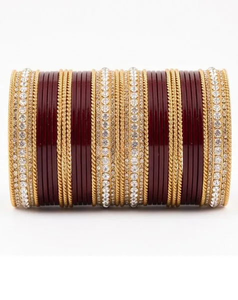 Imperial Maroon& Gold Diamond Churi Set thumbnail